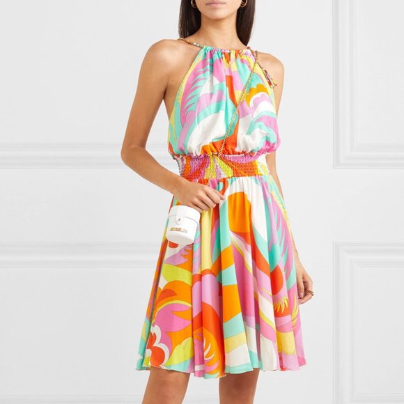 EMILIO PUCCI ORANGE PINK MULTI CHAIN SUNDRESS 9HWG30 SIZE IT42 / US 8 NWOTS! - Picture 3 of 17